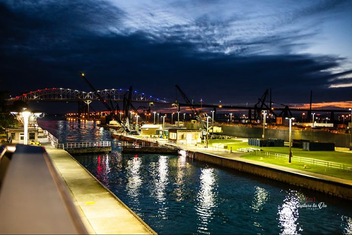 soo locks at sunset