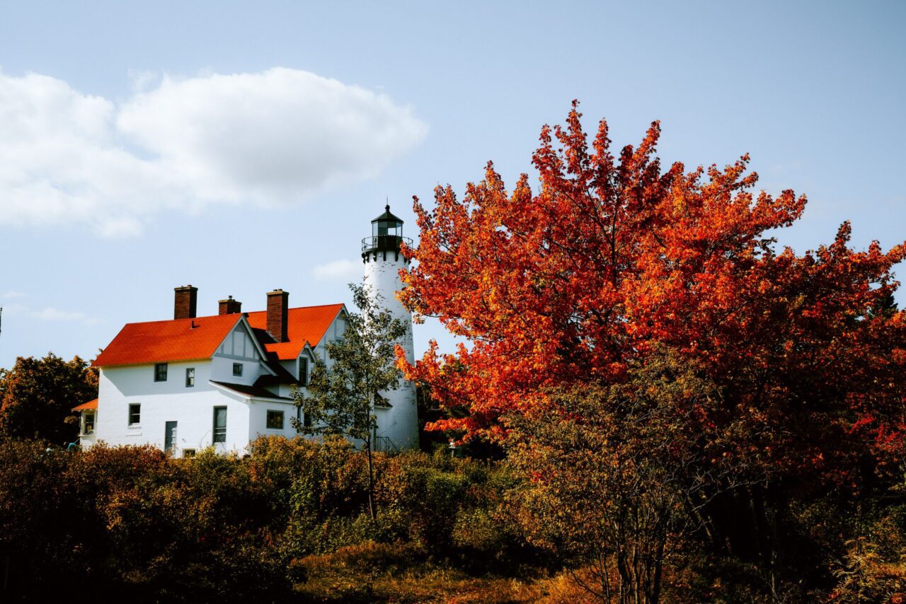 Point Iroquois Lighthouse fall Point Iroquois Lighthouse fall